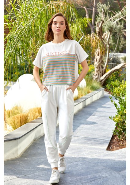 23717 Kadın Ikili Rahat Ev Giyim-Krem