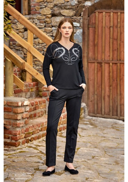 24360 Kadın Büyük Beden Ikili Takım-Siyah