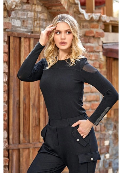 24265 Kadın Uzun Kollu Kargo Cep Detaylı Spor 2'li Takım-Siyah fiyatları