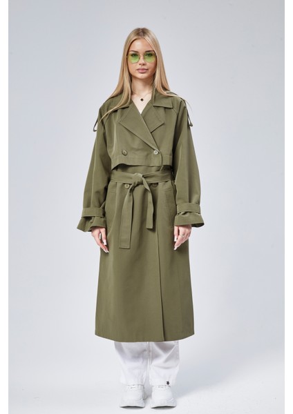 Haki Oversize Kruvaze Kapama Rüzgarlık Detaylı Trençkot 44956 fiyatları