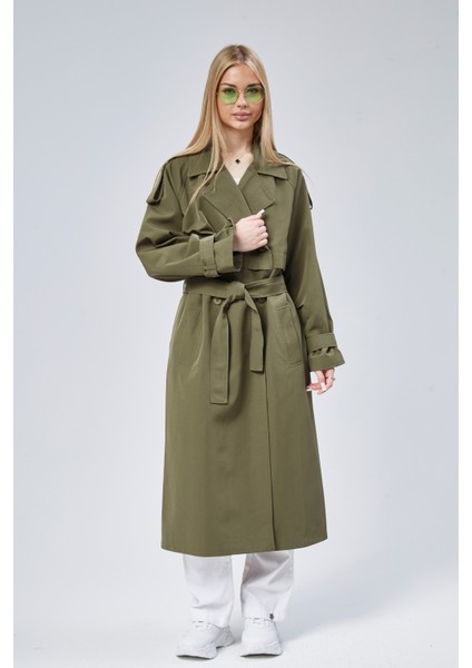 Haki Oversize Kruvaze Kapama Rüzgarlık Detaylı Trençkot 44956 fırsatları