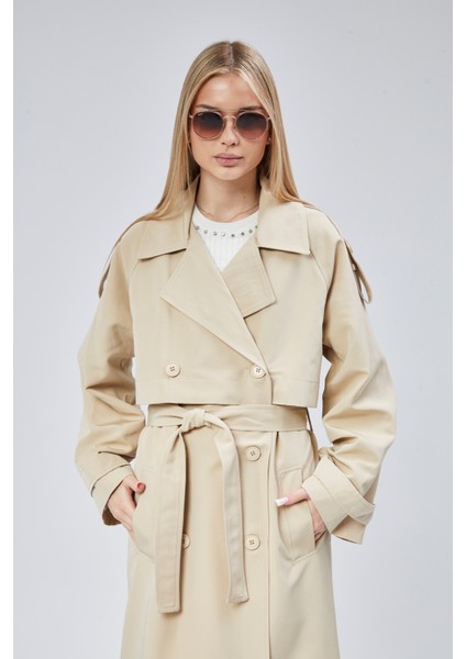 Bej Oversize Kruvaze Kapama Rüzgarlık Detaylı Trençkot 44956 fiyatları