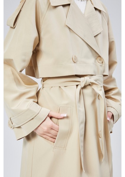 Bej Oversize Kruvaze Kapama Rüzgarlık Detaylı Trençkot 44956 modelleri