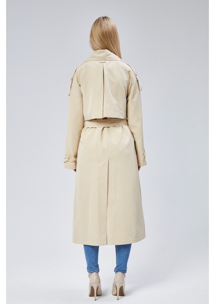 Bej Oversize Kruvaze Kapama Rüzgarlık Detaylı Trençkot 44956 indirimleri