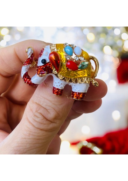 Gold Renk Doğaltaşlı ve Zirkon Taşlı Renkli Mineli Şık Fil Broş fiyatları