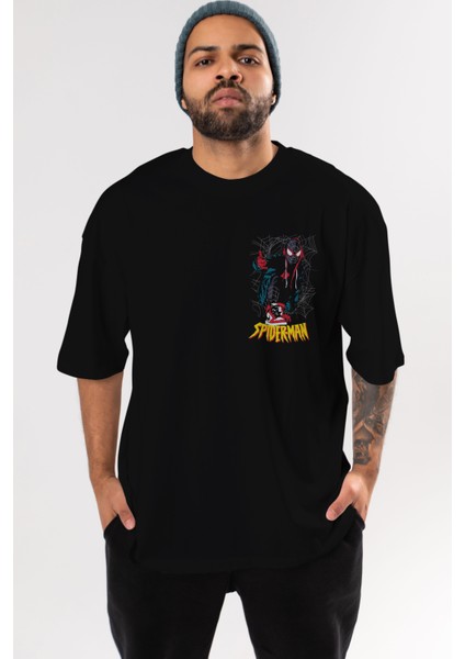 Spiderman (25) Ön Sol Baskılı Oversize T-Shirt Erkek Kadın Unisex Pamuk Bisiklet Yaka Tişort