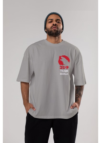 Team Godzilla Ön Sol Baskılı Oversize T-Shirt Erkek Kadın Unisex Pamuk Bisiklet Yaka Tişort indirimleri