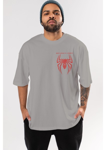 Spiderman (11) Ön Sol Baskılı Oversize T-Shirt Erkek Kadın Unisex Pamuk Bisiklet Yaka Tişort