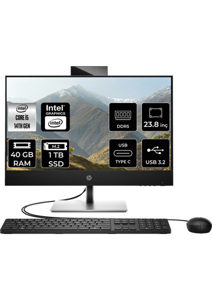 ProOne 440 G9 Intel Core i5 14500T 40GB 1TB SSD 23.8" FHD FDOS All In One Bilgisayar - WIFI/BT/WEBCAM YOK - & PER4 USB Bellek 9H6X3ETPN323