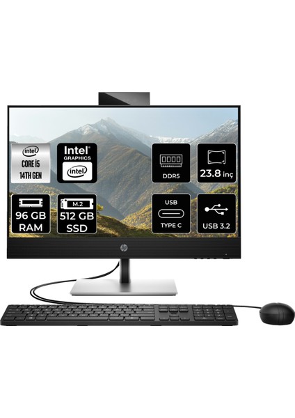 ProOne 440 G9 Intel Core i5 14500T 96GB 512GB SSD 23.8" FHD FDOS All In One Bilgisayar - WIFI/BT/WEBCAM YOK - & PER4 USB Bellek 9H6X3ETPN337