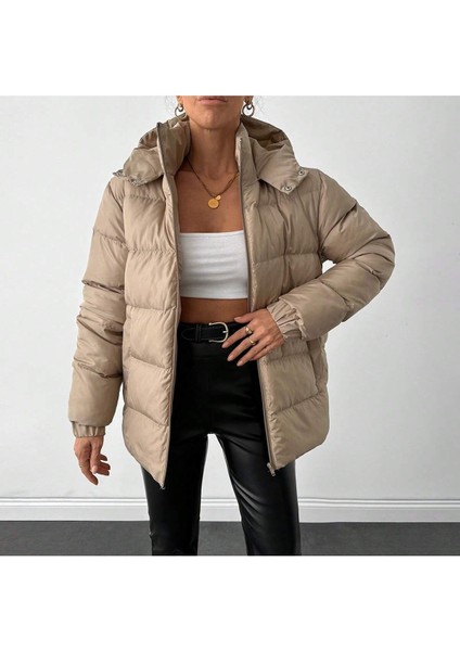 Kadın Siyah Su ve Rüzgar Geçirmez Oversize Kapüşonlu Kışlık Şişme Mont & Kaban & Parka - 137