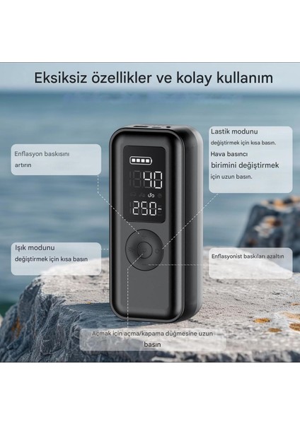Elektrikli Hava Pompası 150 Psi, 6000 Mah Pilli LCD Ekranlı Led'li ve USB Çıkışlı Akülü Kompresör modelleri
