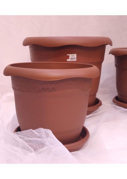 1 Adet 4no Ø33X30CM 14 Litre Toprak Rengi Tabaklı Çiçek Saksısı Toprak Çökmesi Önleyen Özel Içyapı