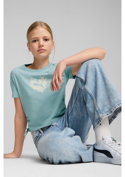 FLAMING LOVE Knotted Tee Yeşil Kız Çocuk Kısa Kol T-Shirt