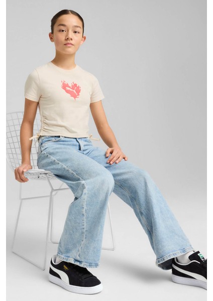 Flaming Love Knotted Tee Bej Kız Çocuk Kısa Kol T-Shirt