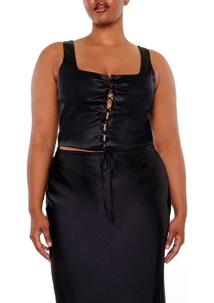 Plus Size Bağcıklı Bluz