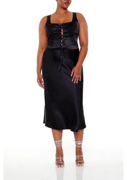 Plus Size Bağcıklı Bluz