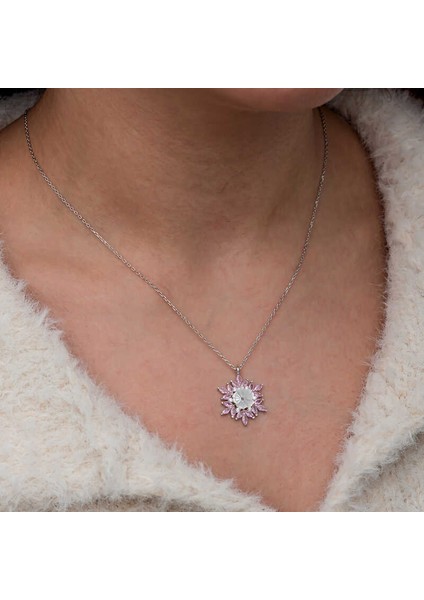 Gümüş Pembe Lotus Desenli Çiçek Kadın Kolye indirimleri