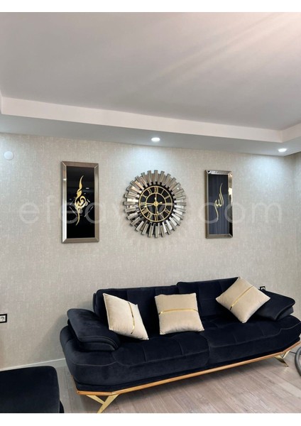 65 x 62 Piyano X-3lü Bronz Ayna Duvar Saati ve Tablo Seti-Küçük(Duvar SAATI:65CM,TABLOLARIN Herbiri fiyatları