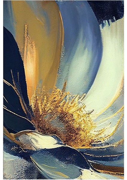 Harikabirev|lacivert-Gold Çiçek Kombini |çerçeveli Cam Tablo 3lü Dikey modelleri