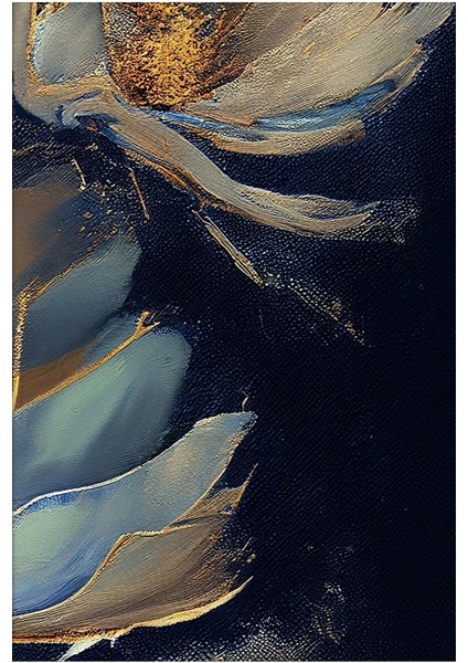 Harikabirev|lacivert-Gold Çiçek Kombini |çerçeveli Cam Tablo 3lü Dikey fırsatları