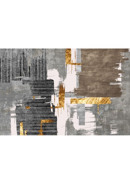 Harikabirev|siyah-Gri-Gold Soyut Çiçek Kombini 02 |çerçeveli Temperli Cam Tablo 3lü Yatay modelleri