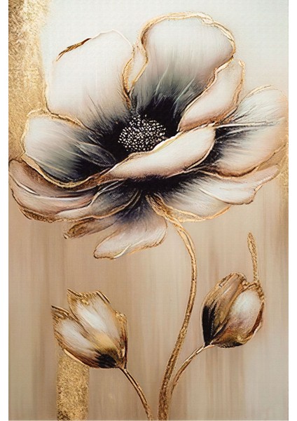 Harikabirev|krem-Gold Abstract Çiçek Kombini|çerçeveli Temperli Cam Tablo 3lü Yatay fırsatları