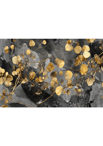 Harikabirev|gold Gri Yapraklı Soyut Modeli |çerçeveli Temperli Cam Tablo Tekli Yatay fiyatları