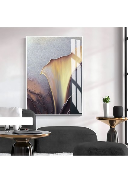 Harikabirev|mürdüm-Sarı Sevilen Gala Çiçek Modeli 1|çerçeveli Temperli Cam Tablo Tekli Dikey