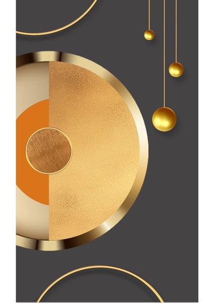 Harikabirev| Gold-Turuncu Soyut Model 1 |çerçeveli Temperli Cam Tablo Tekli Dikey fiyatları