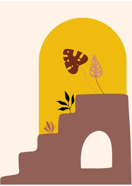 Harikabirev|krem-Sarı-Siyah Minimalist Bohem Yapraklı Seti |çerçeveli Cam Tablo 3lü Dikey fiyatları