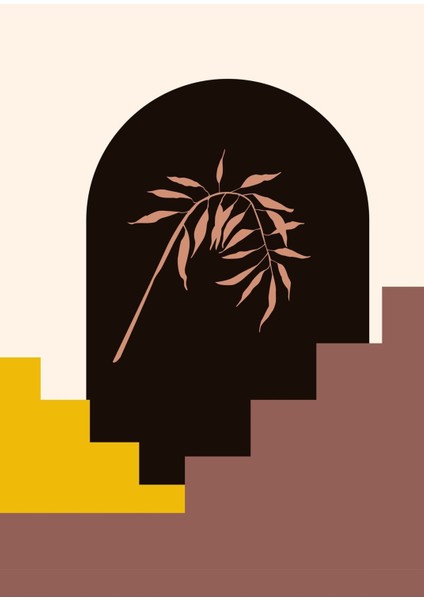 Harikabirev|krem-Sarı-Siyah Minimalist Bohem Yapraklı Seti |çerçeveli Cam Tablo 3lü Dikey modelleri