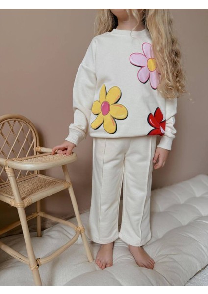 Yigit Butik Çiçek Baskılı Ispanyol Paça Kız Çocuk Alt Üst Takım modelleri