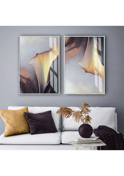 Harikabirev|krem-Mor Çiçek Kombini |temperli Çerçeveli Cam Tablo 2li Dikey