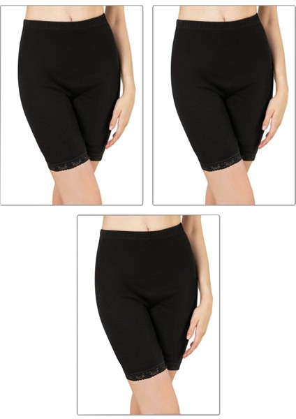 3'lü Paket Kadın Pamuklu Ağlı Model Ribana, Esnek Rahat Kalıp, Yumuşak Paçalı Diz Üstü Kısa Külot