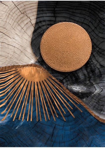 Harikabirev|bronz-Lacivert Sevilen Soyut Kombini 1|çerçeveli Temperli Cam Tablo 3lü Yatay modelleri