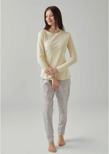 Kadın Uzun Kol %100 Pamuk Pijama Takımı