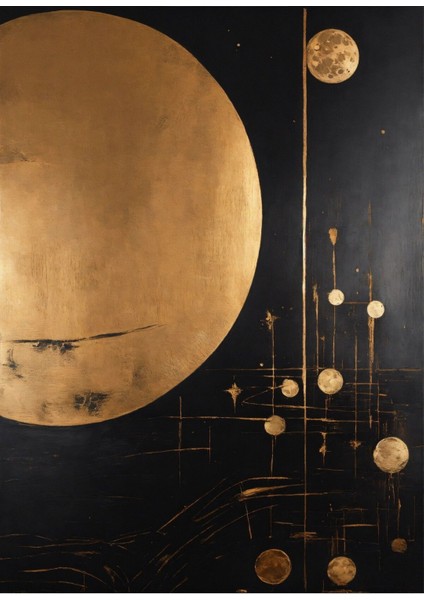 |siyah-Gold Ay Desenli Soyut Kombini |çerçeveli Cam Tablo 3lü Dikey fiyatları