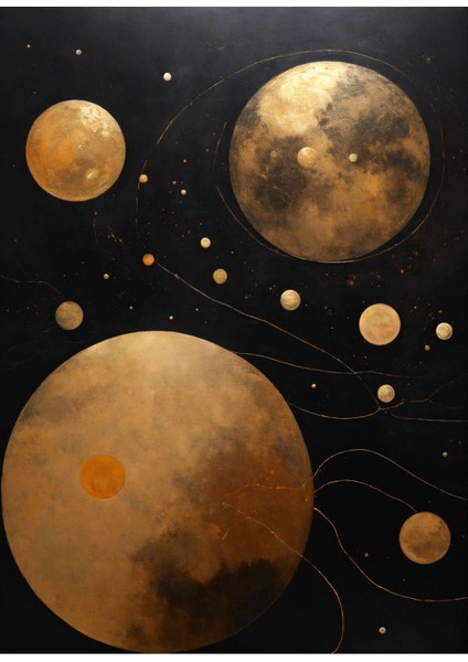 |siyah-Gold Ay Desenli Soyut Kombini |çerçeveli Cam Tablo 3lü Dikey fırsatları