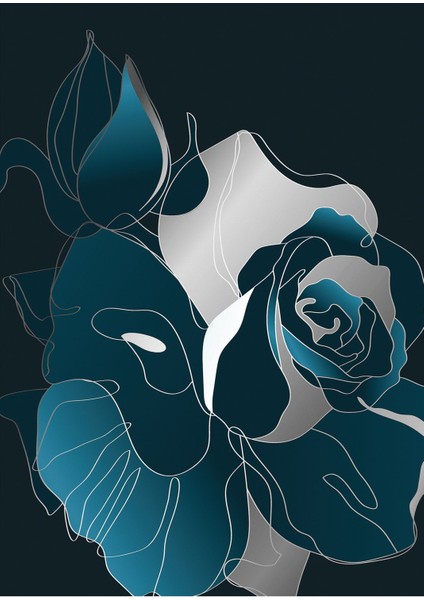 |gümüş-Turkuaz Gül Kombini |çerçeveli Cam Tablo 3lü Dikey fiyatları