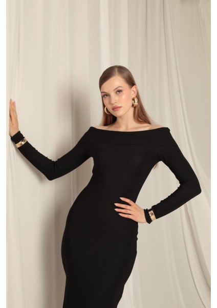 Kadın Ottoman Kumaş Madonna Yaka Straplez Yırtmaçlı Elbise modelleri