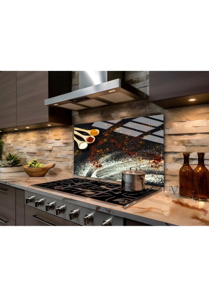 |kaşıklı Baharat Motifli |ısıya Dayanıklı Ocak Arkası Cam