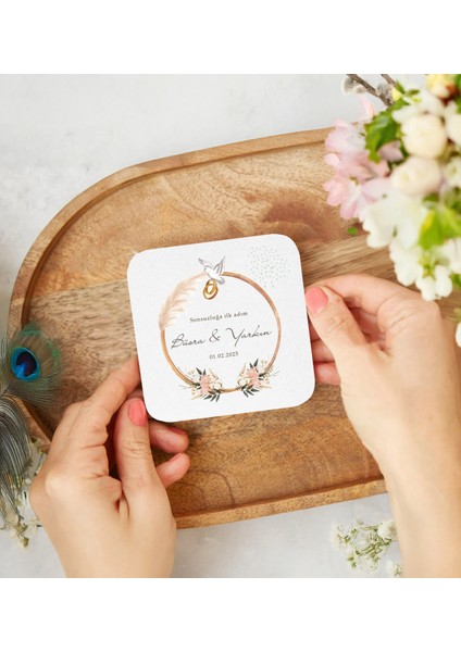 Kişiye Özel Nişan, Düğün Özel Gün Temalı Ahşap Bardak Altlığı 50 Adet