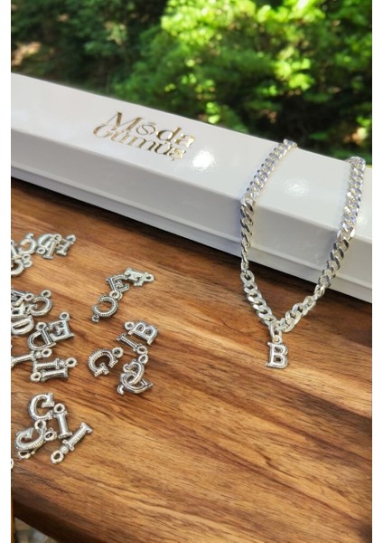 925 Ayar Gümüş 4 mm Harfli Gurmet Bileklik