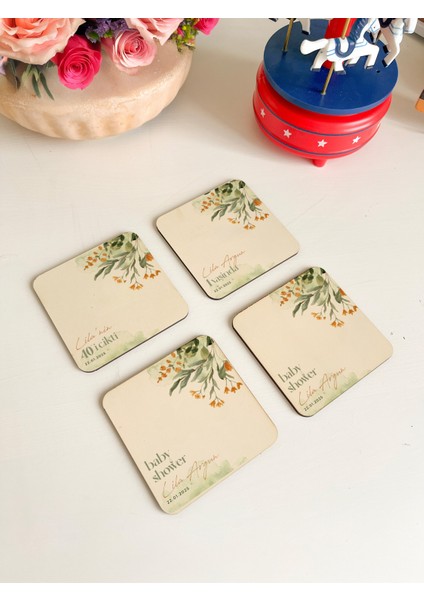 Kişiye Özel Baby Shower, Bebek Hediyelikleri Ahşap Bardak Altlıkları - 50 Adet fiyatları