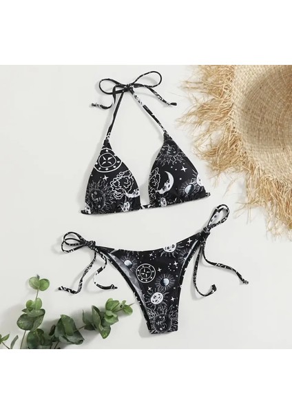 Özel Tasarım Gece Gökyüzü Baskılı Scuba Brazilian Beachwear Kadın Luxury Bikini Takımı modelleri