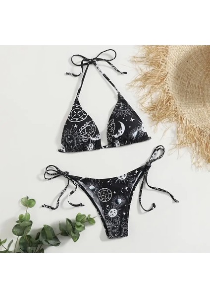 Özel Tasarım Gece Gökyüzü Baskılı Scuba Brazilian Beachwear Kadın Luxury Bikini Takımı