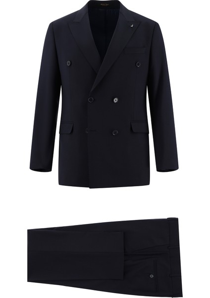 Slim Fit Dar Kesim Yünlü Kruvaze Takım Elbise