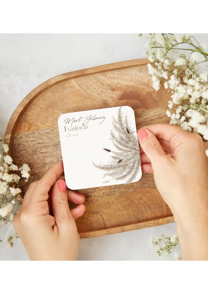 Kişiye Özel Pampas Çiçeği Temalı Hoş Geldin Bebek Temalı Bardak Altlığı-24 Adet