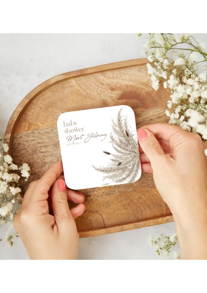 Kişiye Özel Pampas Çiçeği Temalı Hoş Geldin Bebek Temalı Bardak Altlığı-24 Adet modelleri